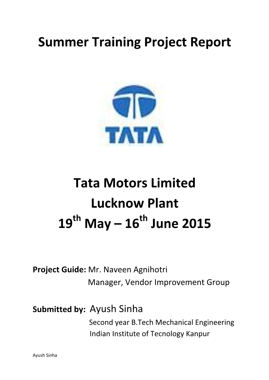 Summer Training Project Report Tata Motors Limited Lucknow Plant 19