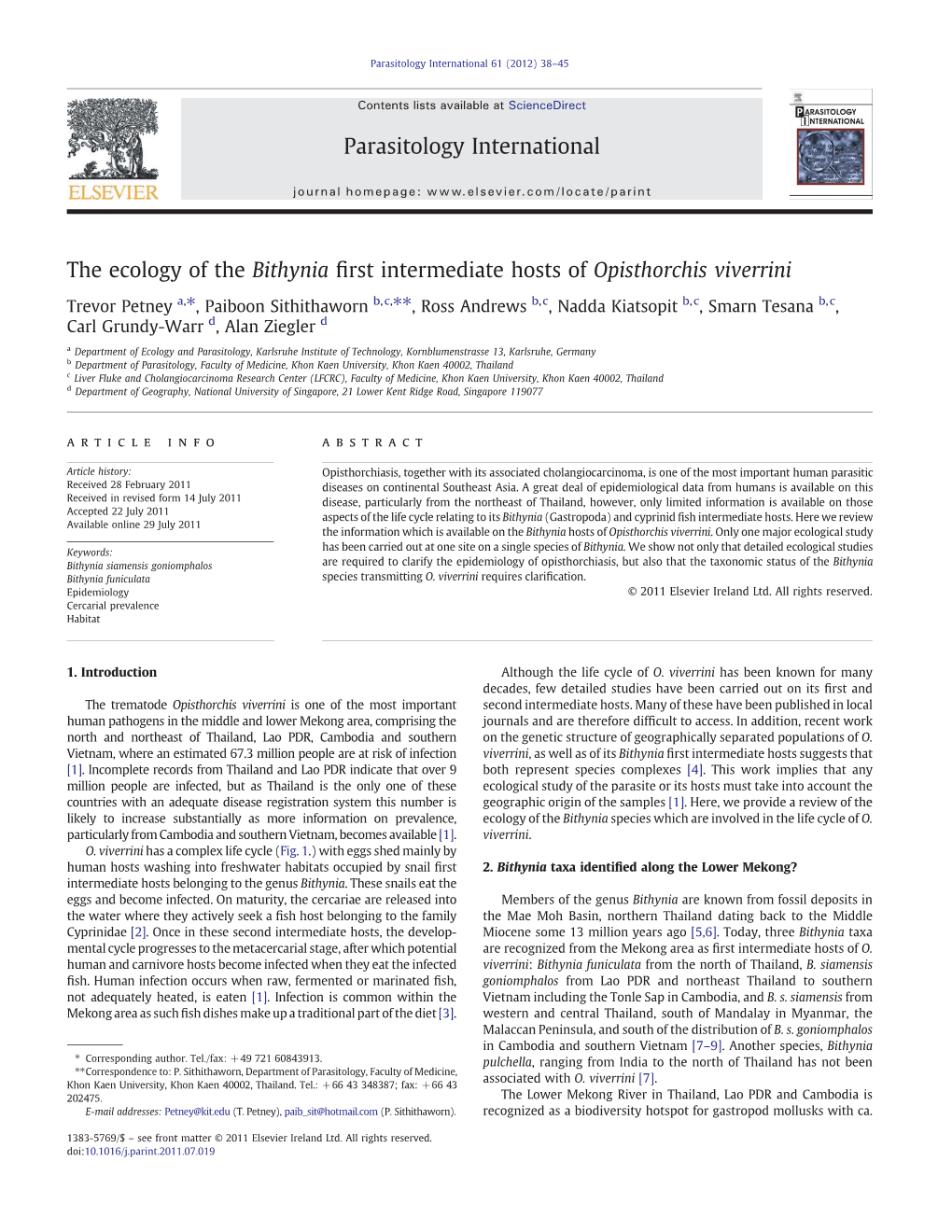 The Ecology of the Bithynia First Intermediate Hosts of Opisthorchis