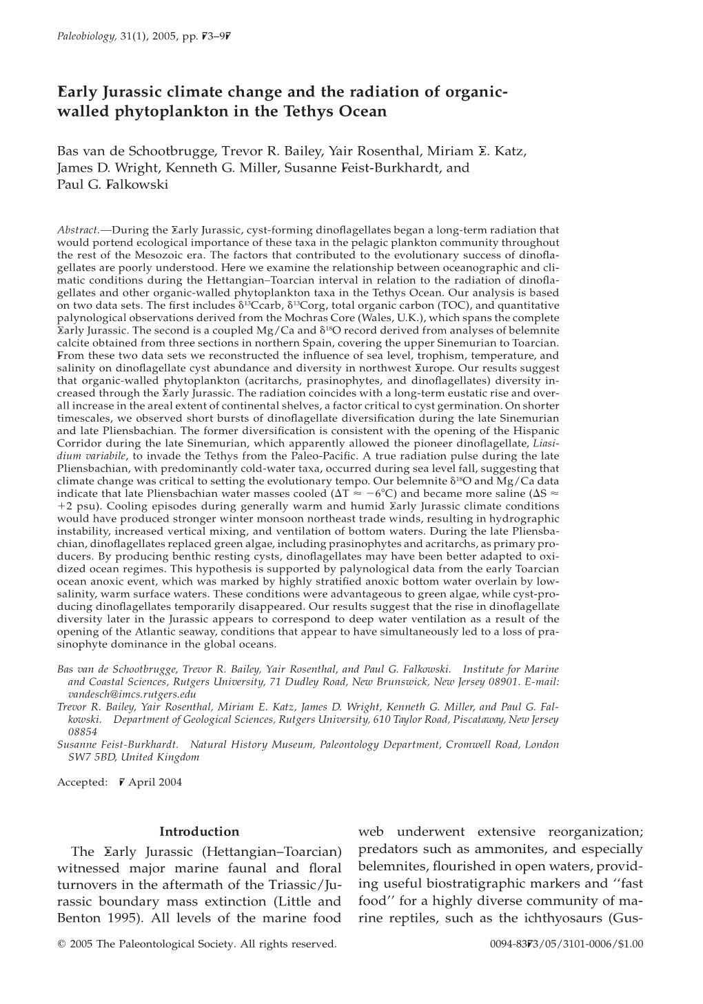 Early Jurassic Climate Change and the Radiation of Organic- Walled Phytoplankton in the Tethys Ocean