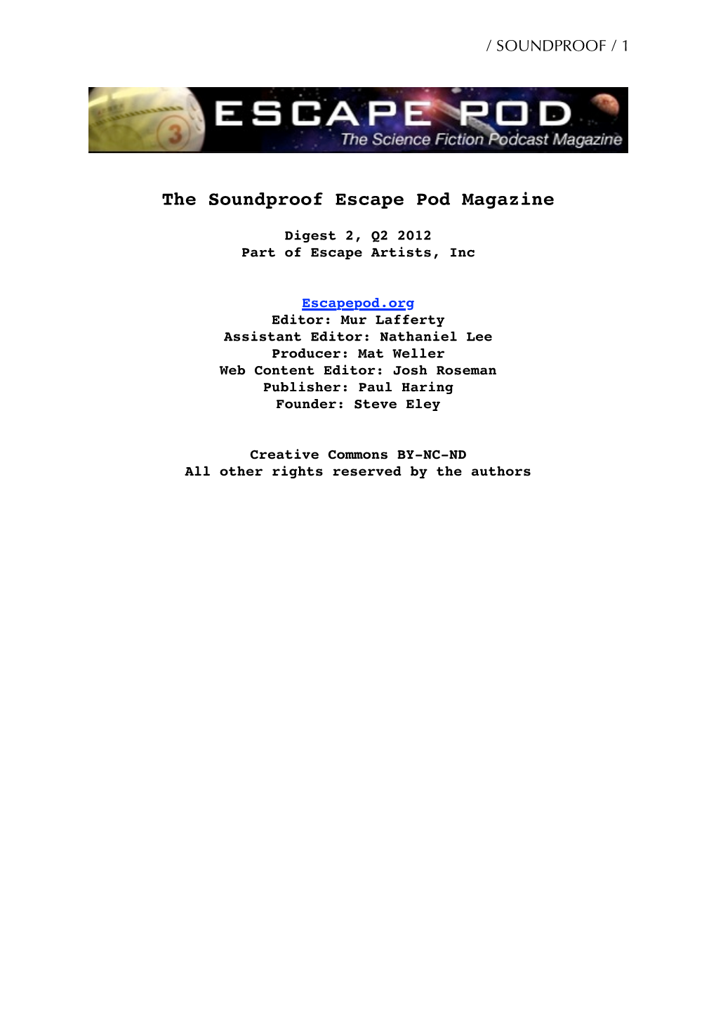 The Soundproof Escape Pod Magazine