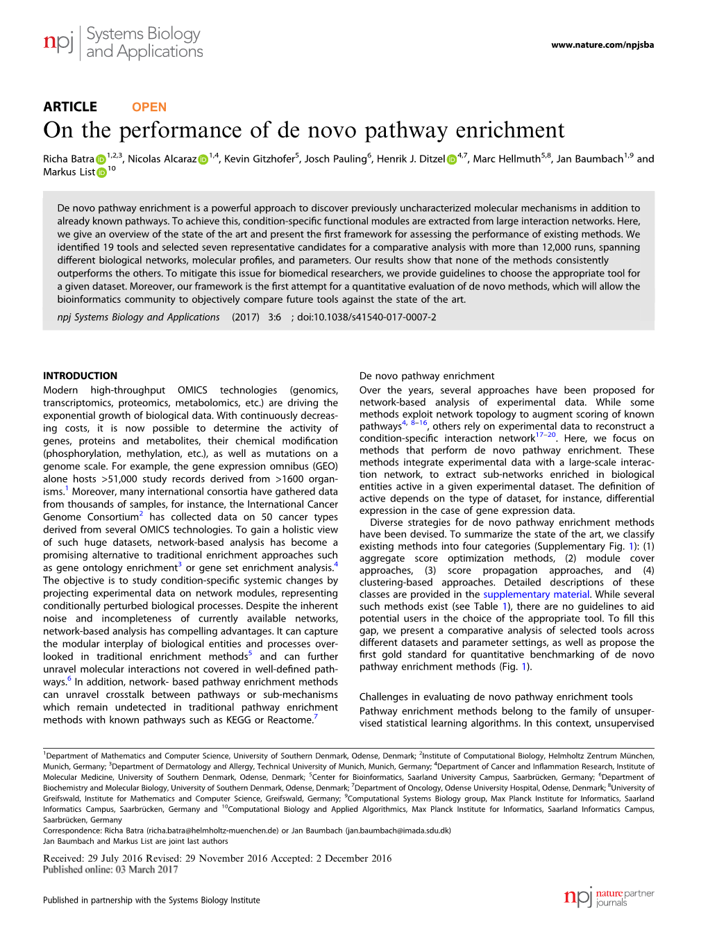 On the Performance of De Novo Pathway Enrichment