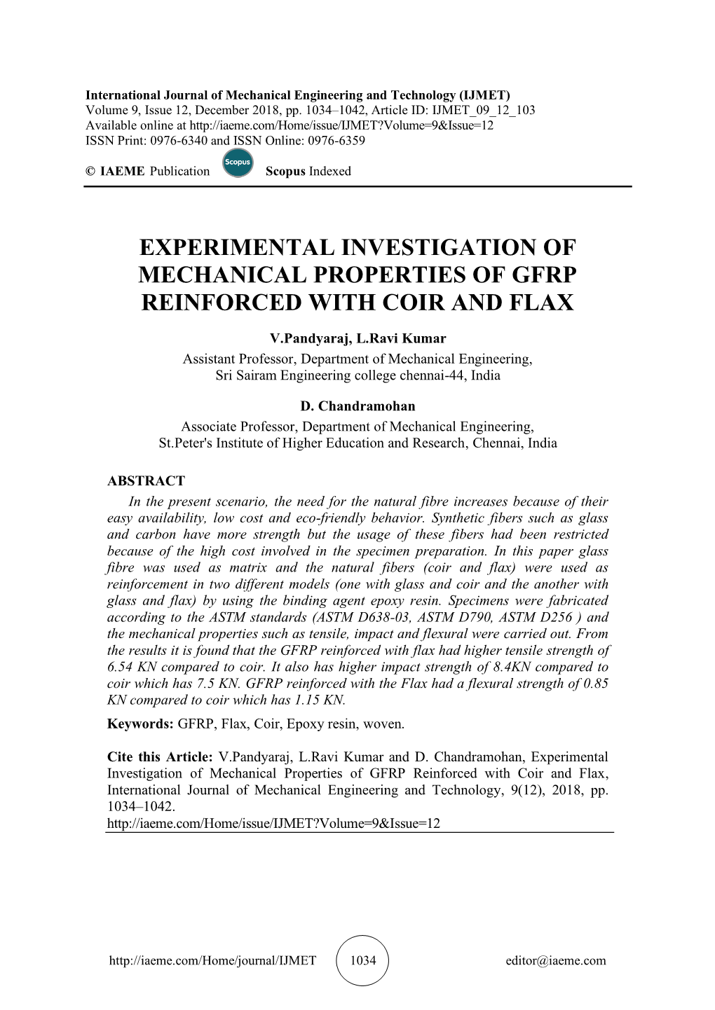 Experimental Investigation of Mechanical Properties of Gfrp Reinforced with Coir and Flax