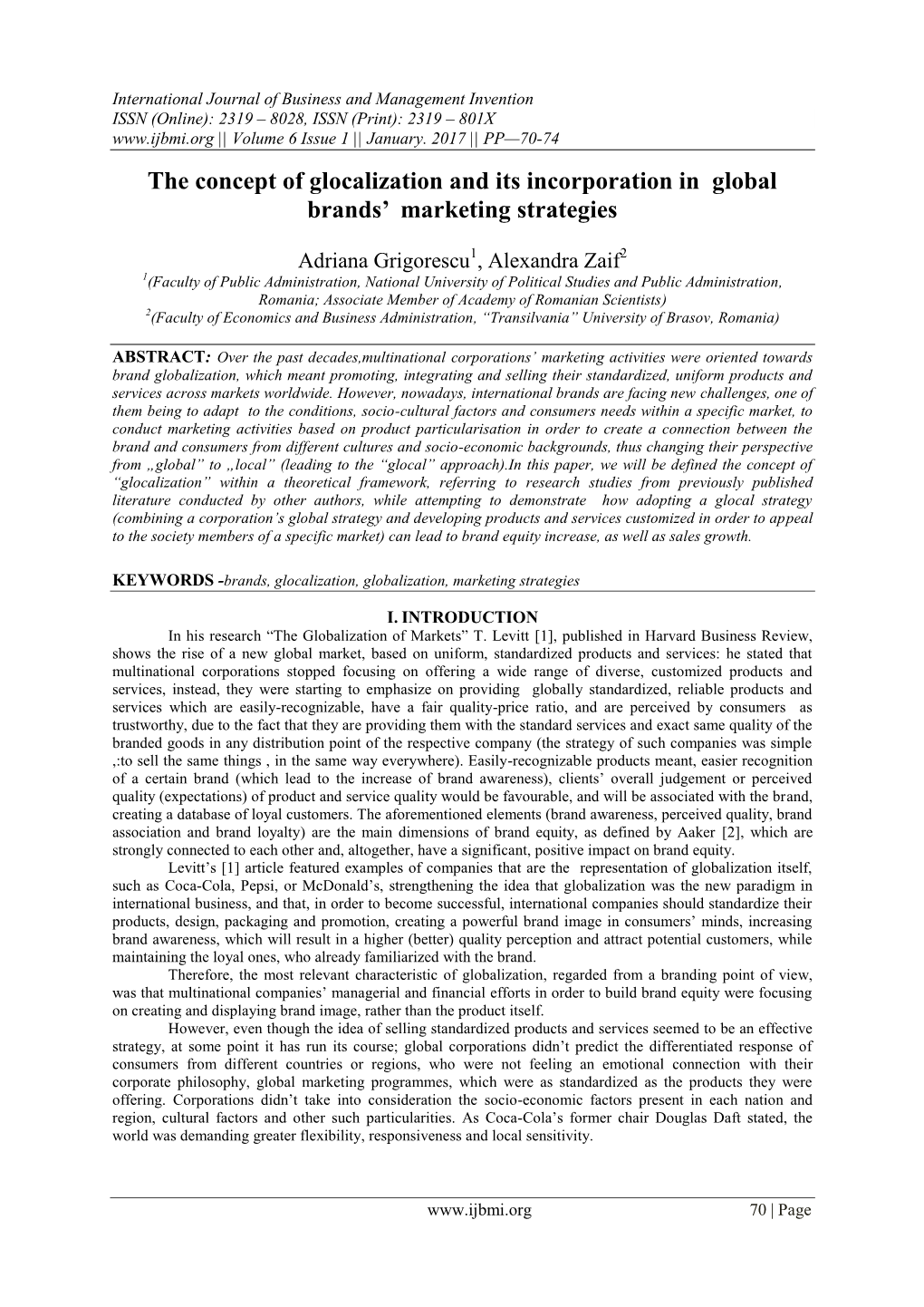 The Concept of Glocalization and Its Incorporation in Global Brands’ Marketing Strategies