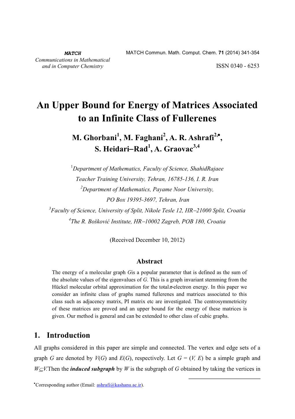 An Upper Bound for Energy of Matrices Associated to an Infinite Class of Fullerenes