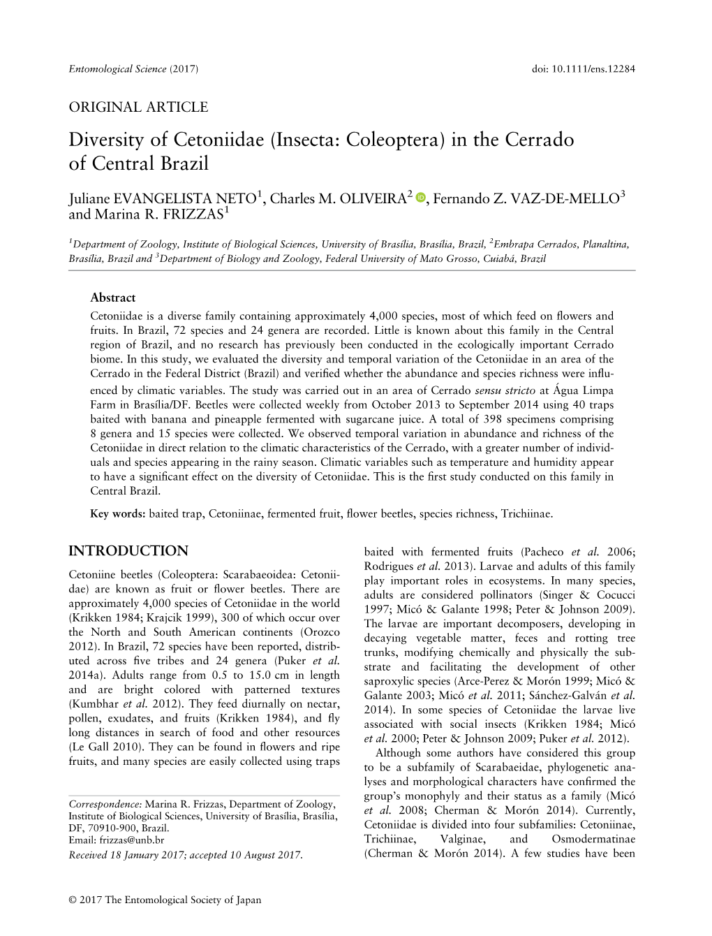 Diversity of Cetoniidae (Insecta: Coleoptera) in the Cerrado of Central Brazil