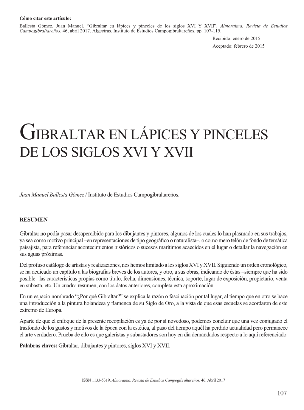 Gibraltar En Lápices Y Pinceles De Los Siglos XVI Y XVII”