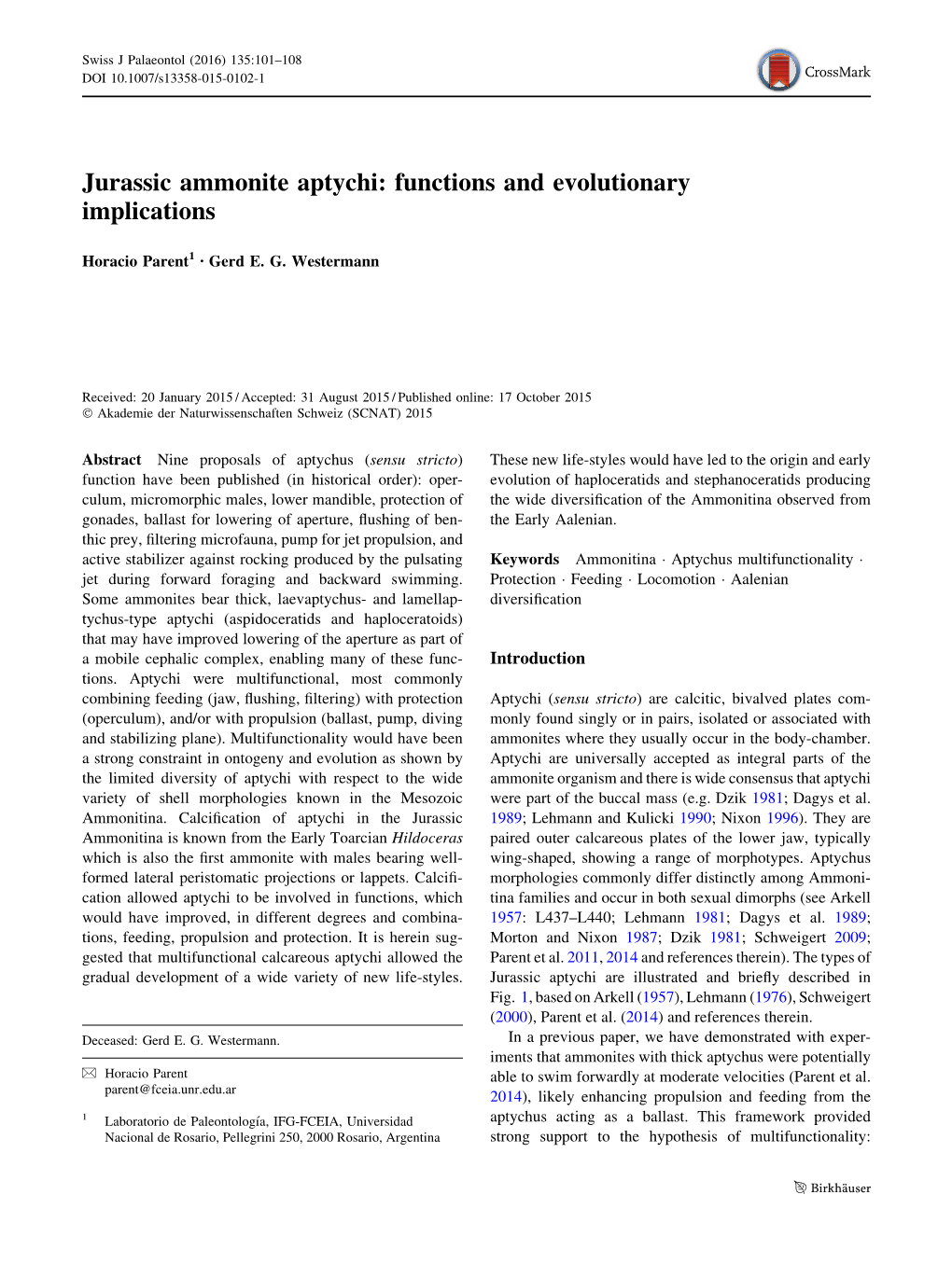 Jurassic Ammonite Aptychi: Functions and Evolutionary Implications