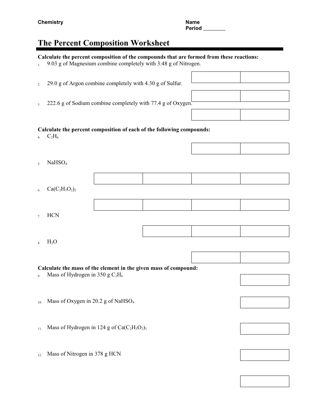 The Percent Composition Worksheet