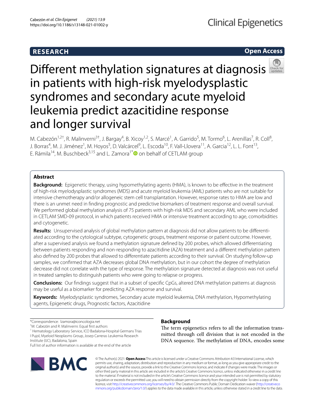 Different Methylation Signatures at Diagnosis in Patients with High-Risk