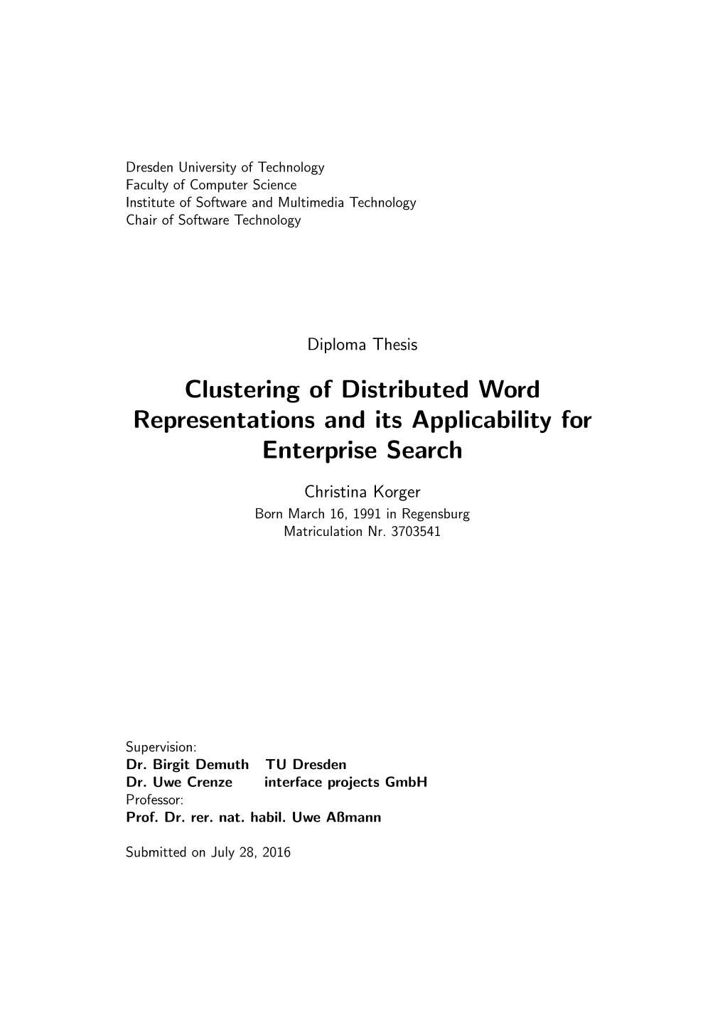 Clustering of Distributed Word Representations and Its Applicability for Enterprise Search