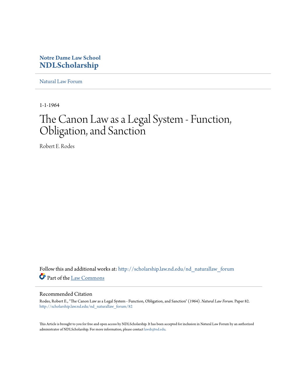 The Canon Law As a Legal System- Function, Obligation, and Sanction*