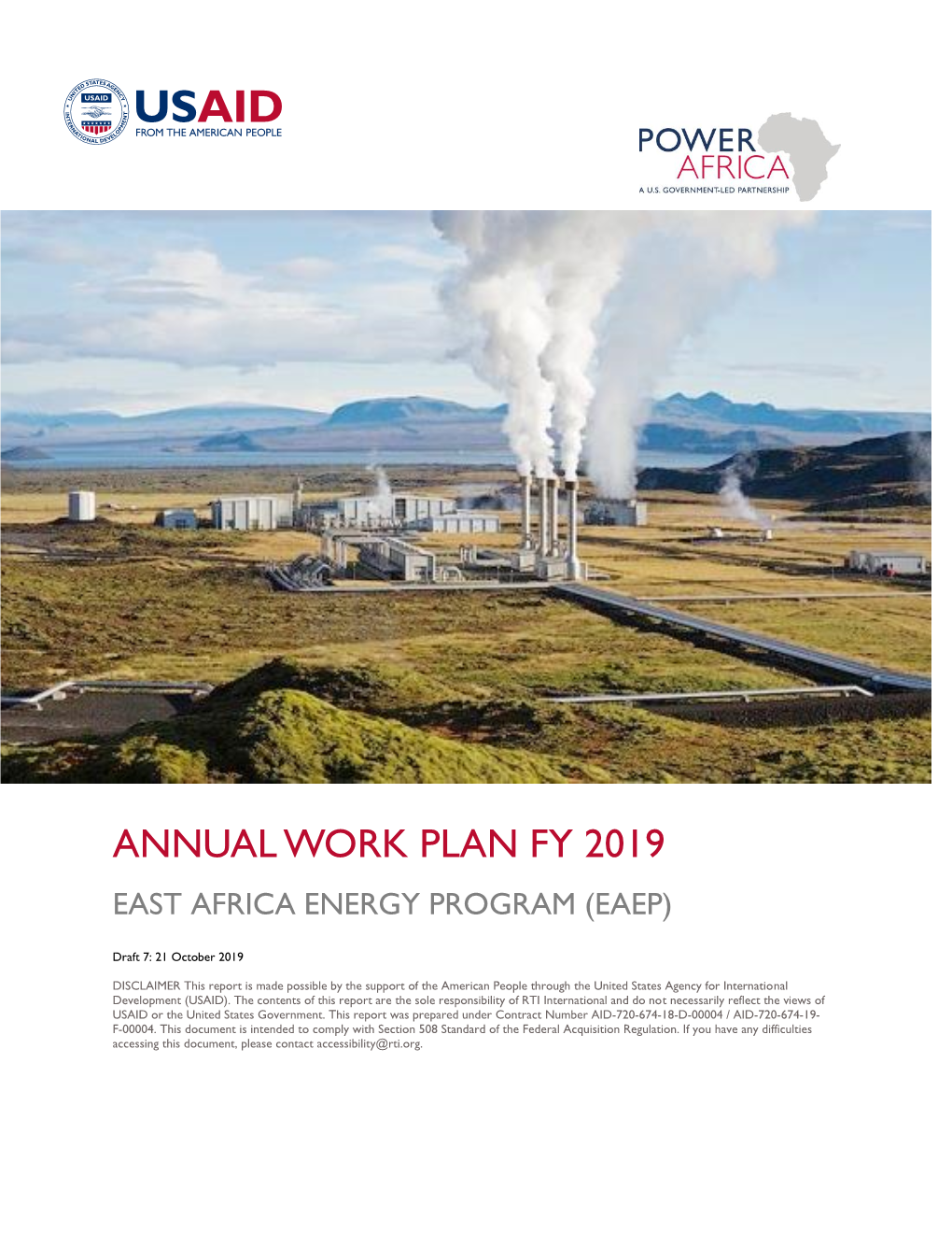 Annual Work Plan Fy 2019 East Africa Energy Program (Eaep)