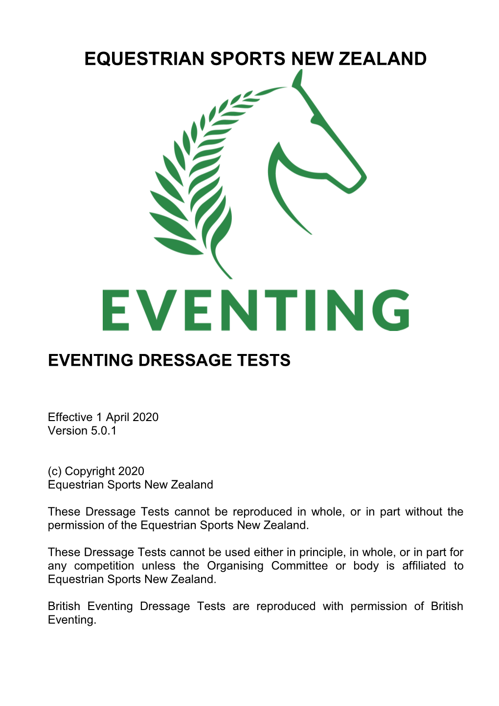 ESNZ Eventing Dressage Tests