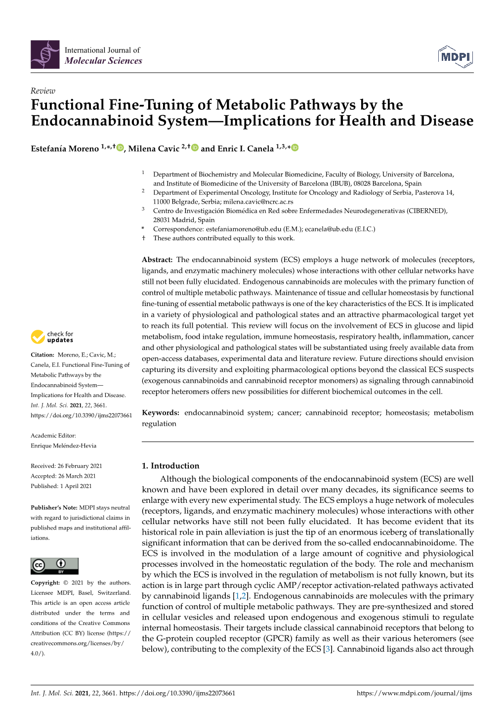 Functional Fine-Tuning of Metabolic Pathways by the Endocannabinoid System—Implications for Health and Disease