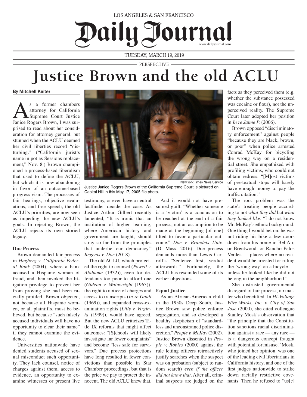 Justice Brown and the Old ACLU by Mitchell Keiter Facts As They Perceived Them (E.G