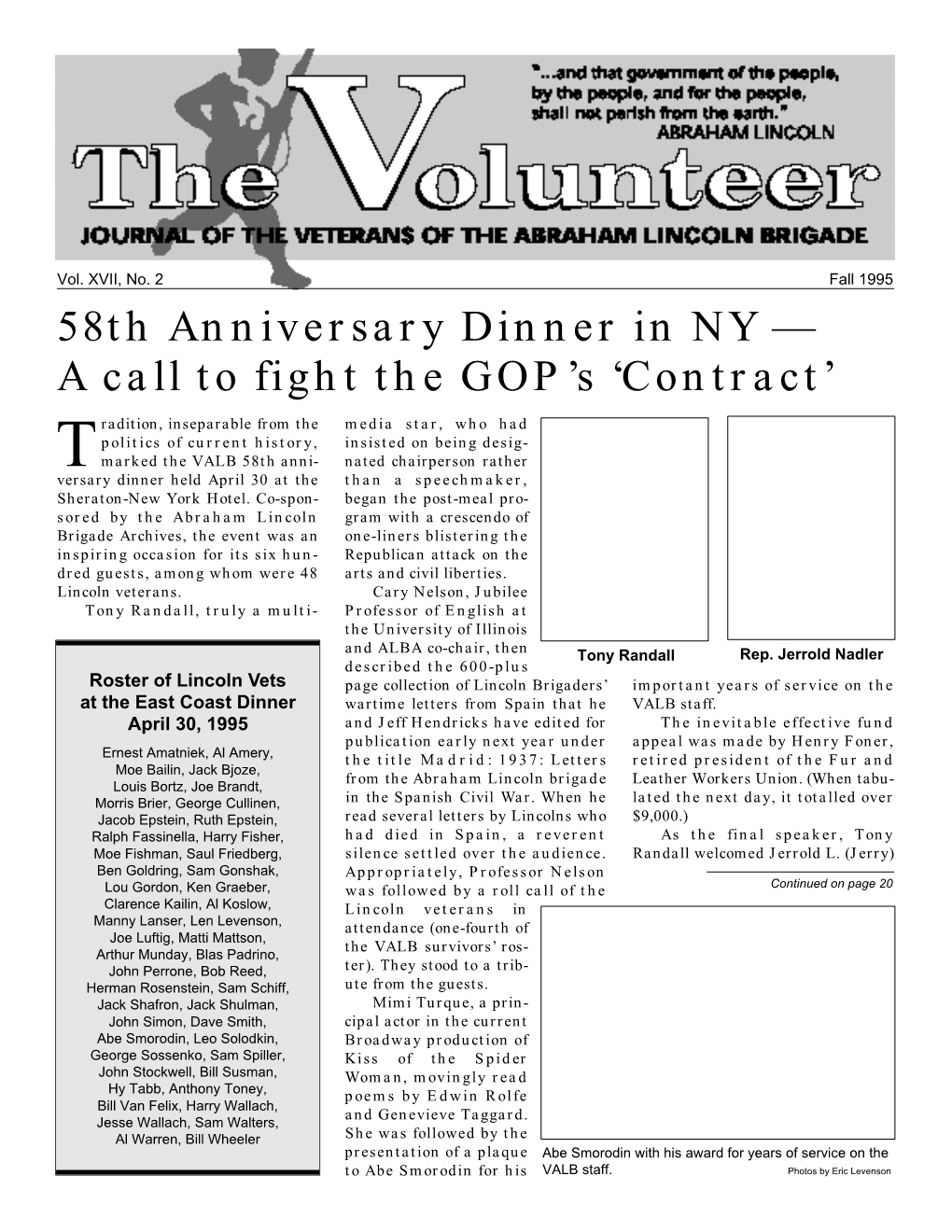 Fall 1995 58Th Anniversary Dinner in NY — a Call to Fight the GOP’S ‘Contract’