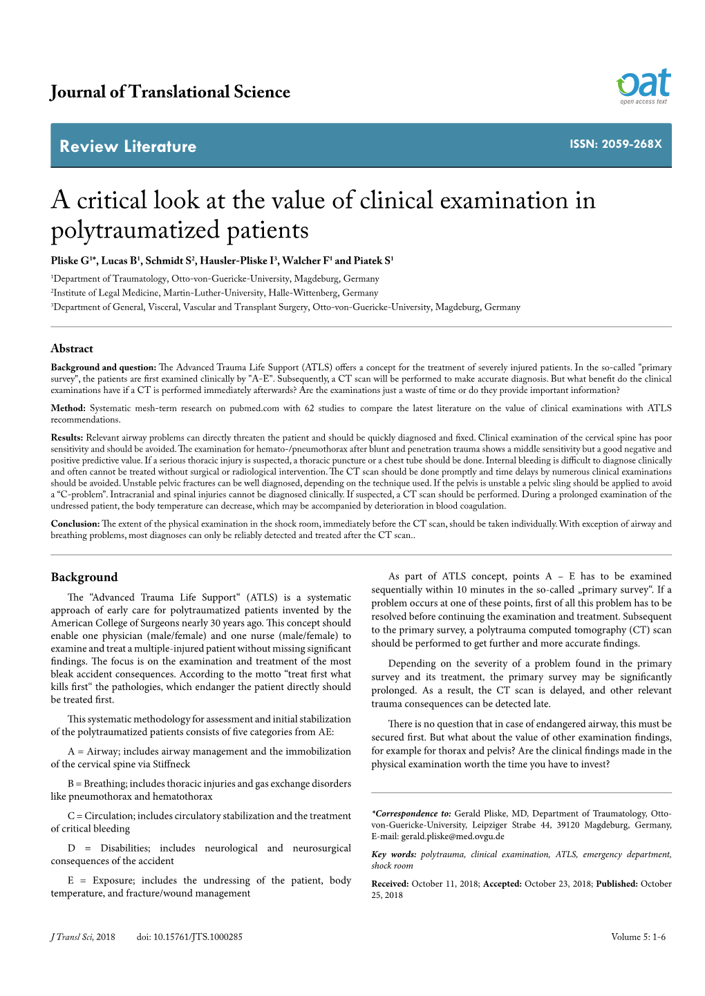 A Critical Look at the Value of Clinical Examination in Polytraumatized
