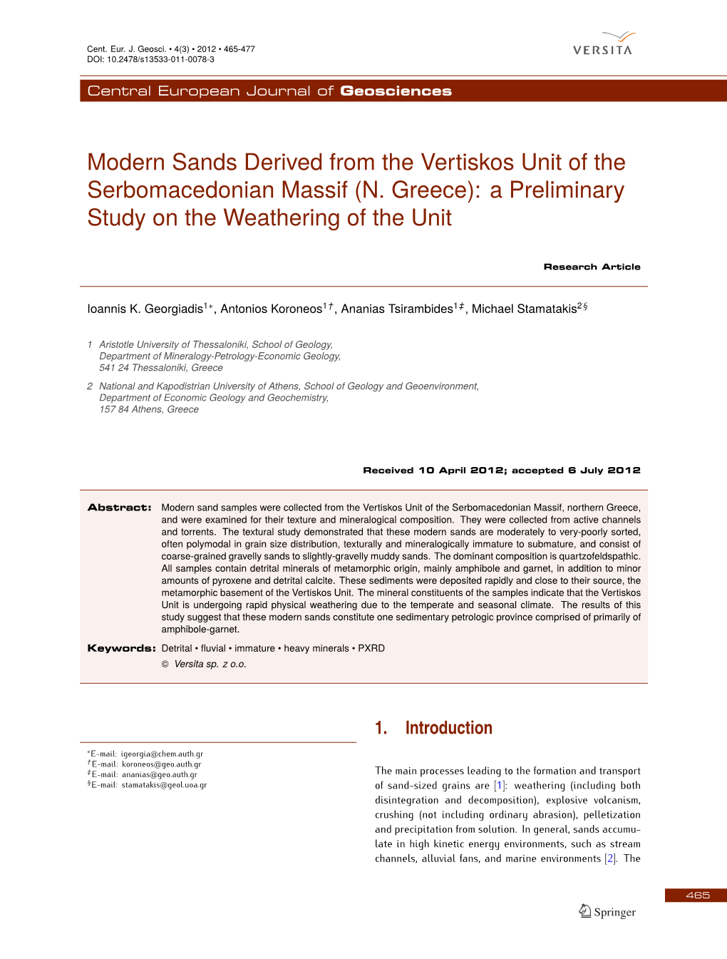 Modern Sands Derived from the Vertiskos Unit of the Serbomacedonian Massif (N