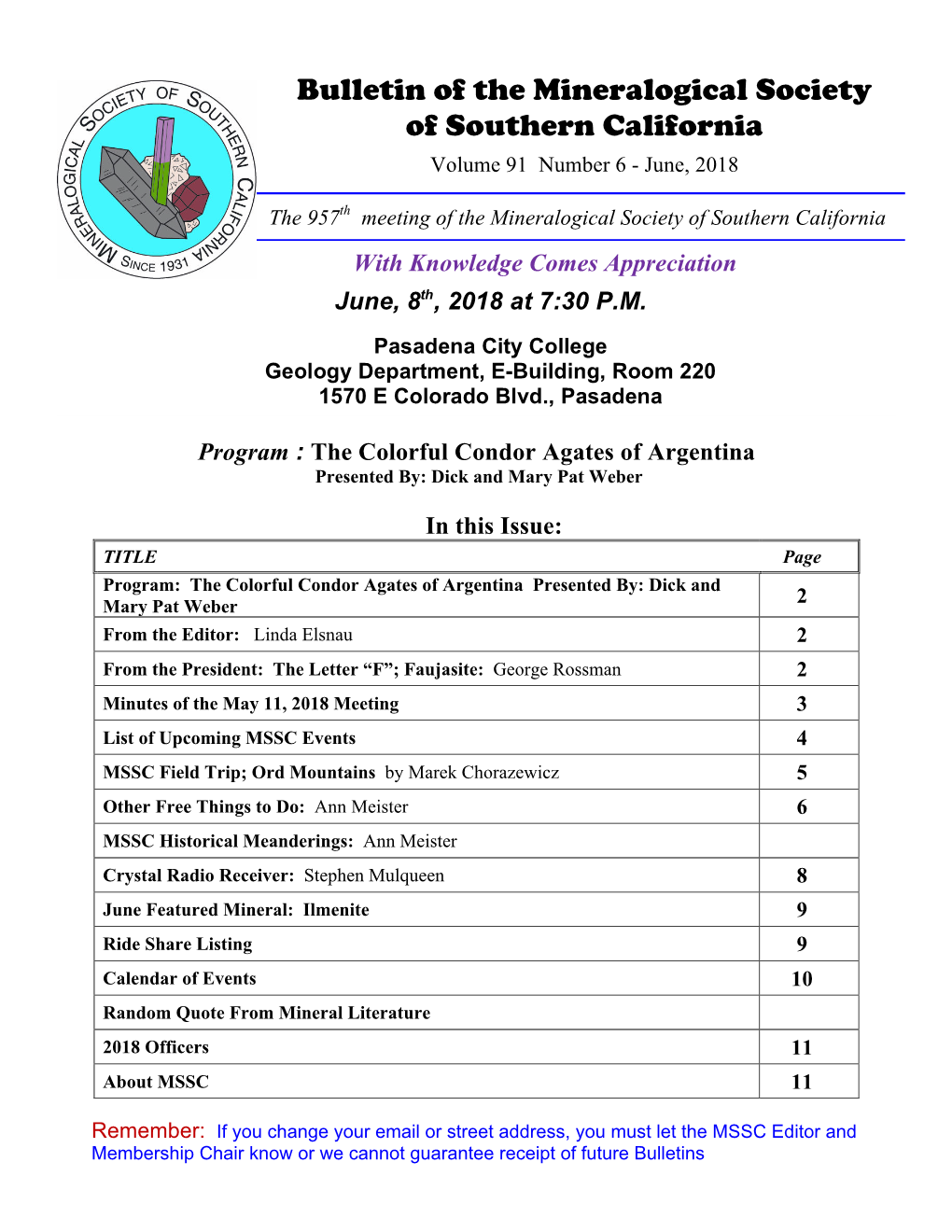 Bulletin of the Mineralogical Society of Southern California