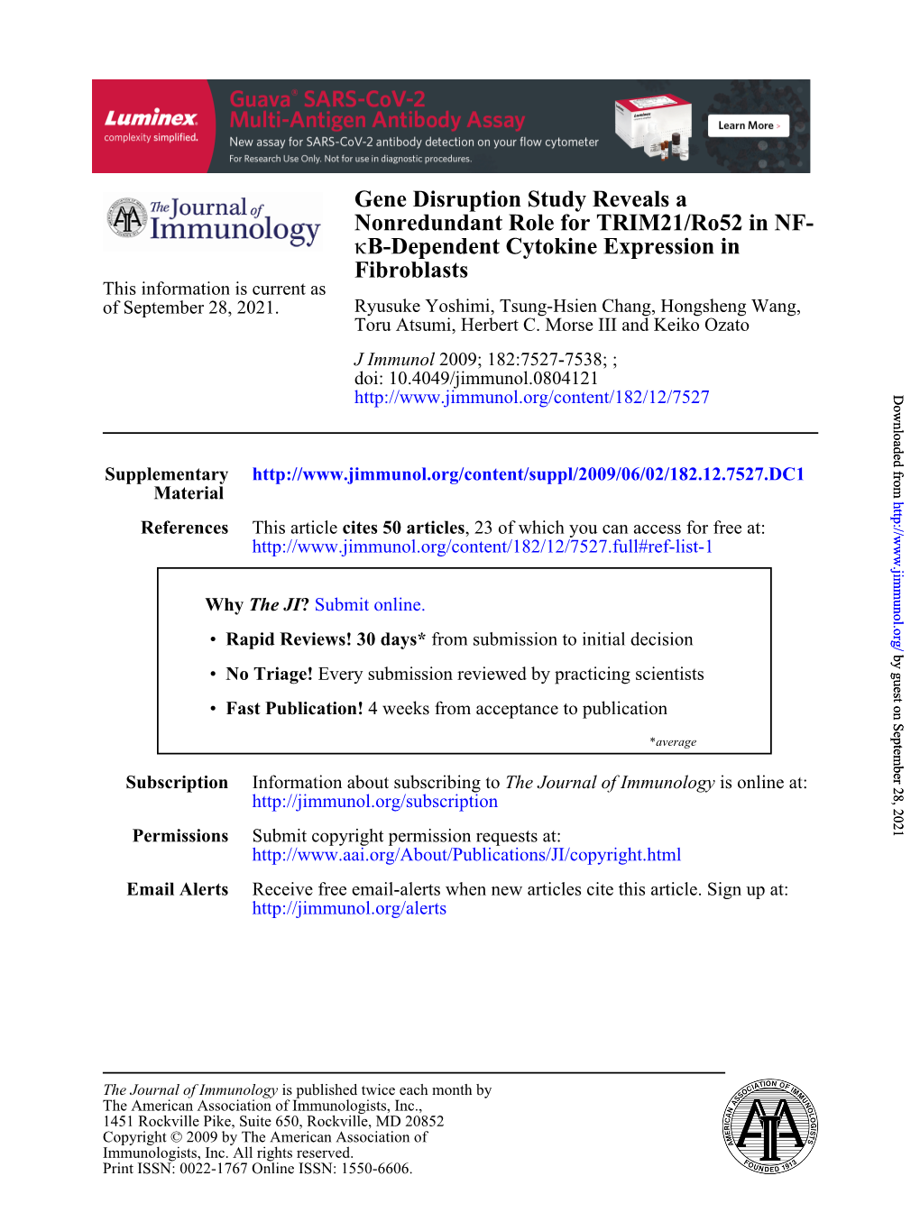 Fibroblasts B-Dependent Cytokine Expression in Κ NF- Nonredundant