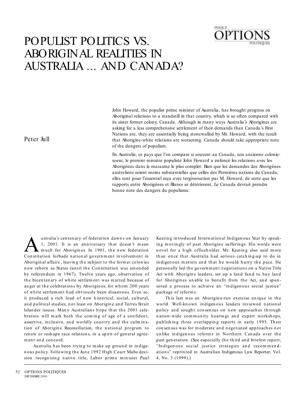 Populist Politics Vs. Aboriginal Realities in Australia ... and Canada?