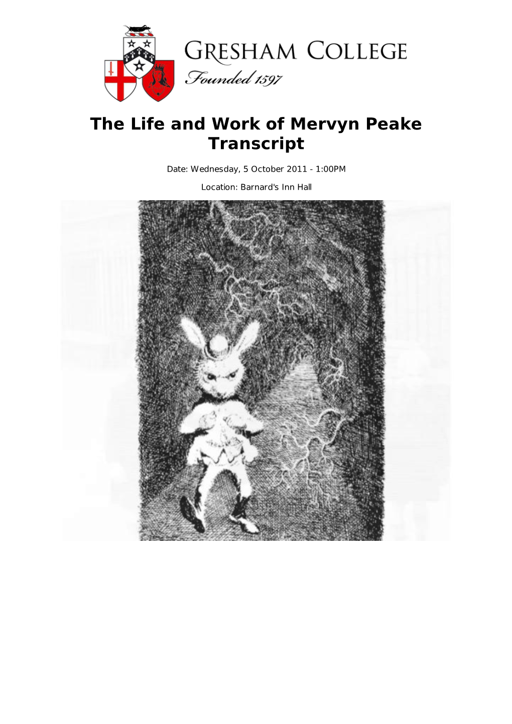 The Life and Work of Mervyn Peake Transcript