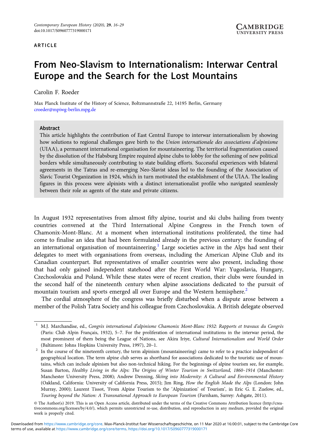 Interwar Central Europe and the Search for the Lost Mountains