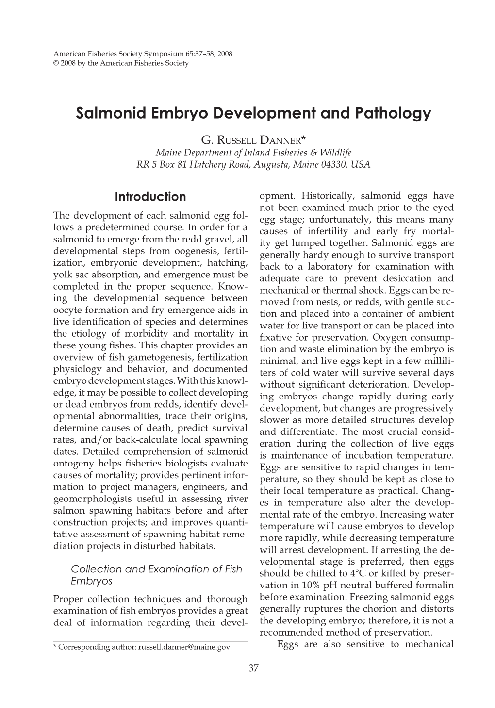 Salmonid Embryo Development and Pathology