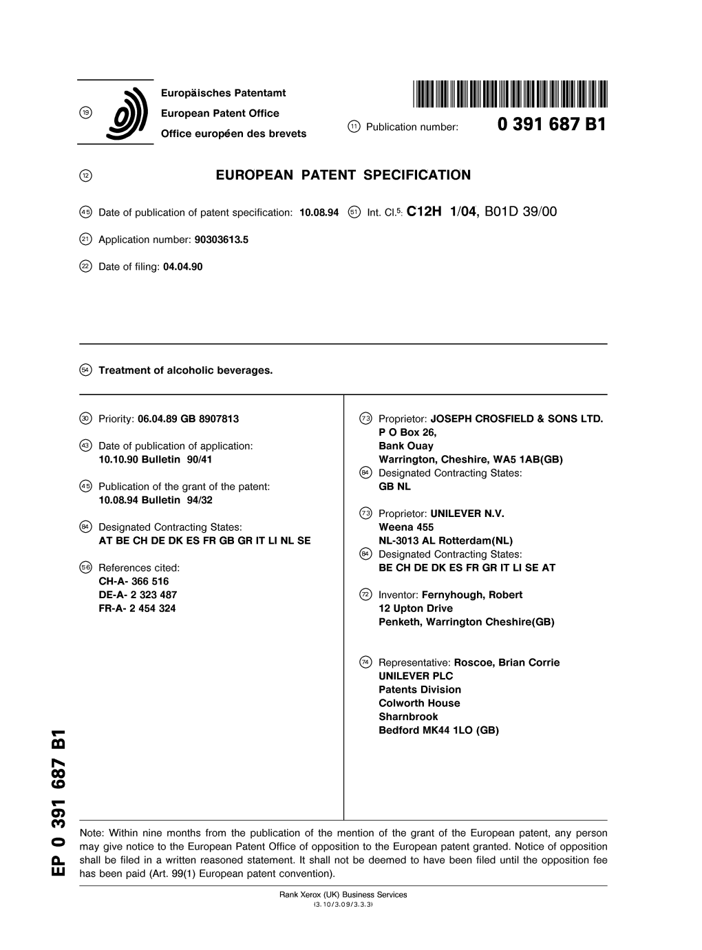 Treatment of Alcoholic Beverages