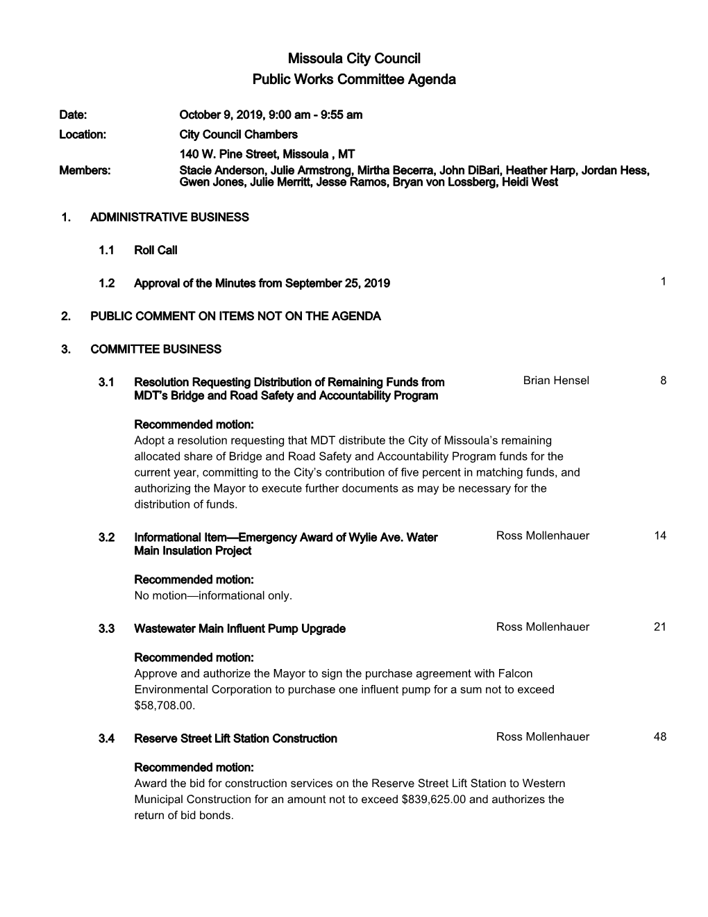 Public Works Committee Agenda Package