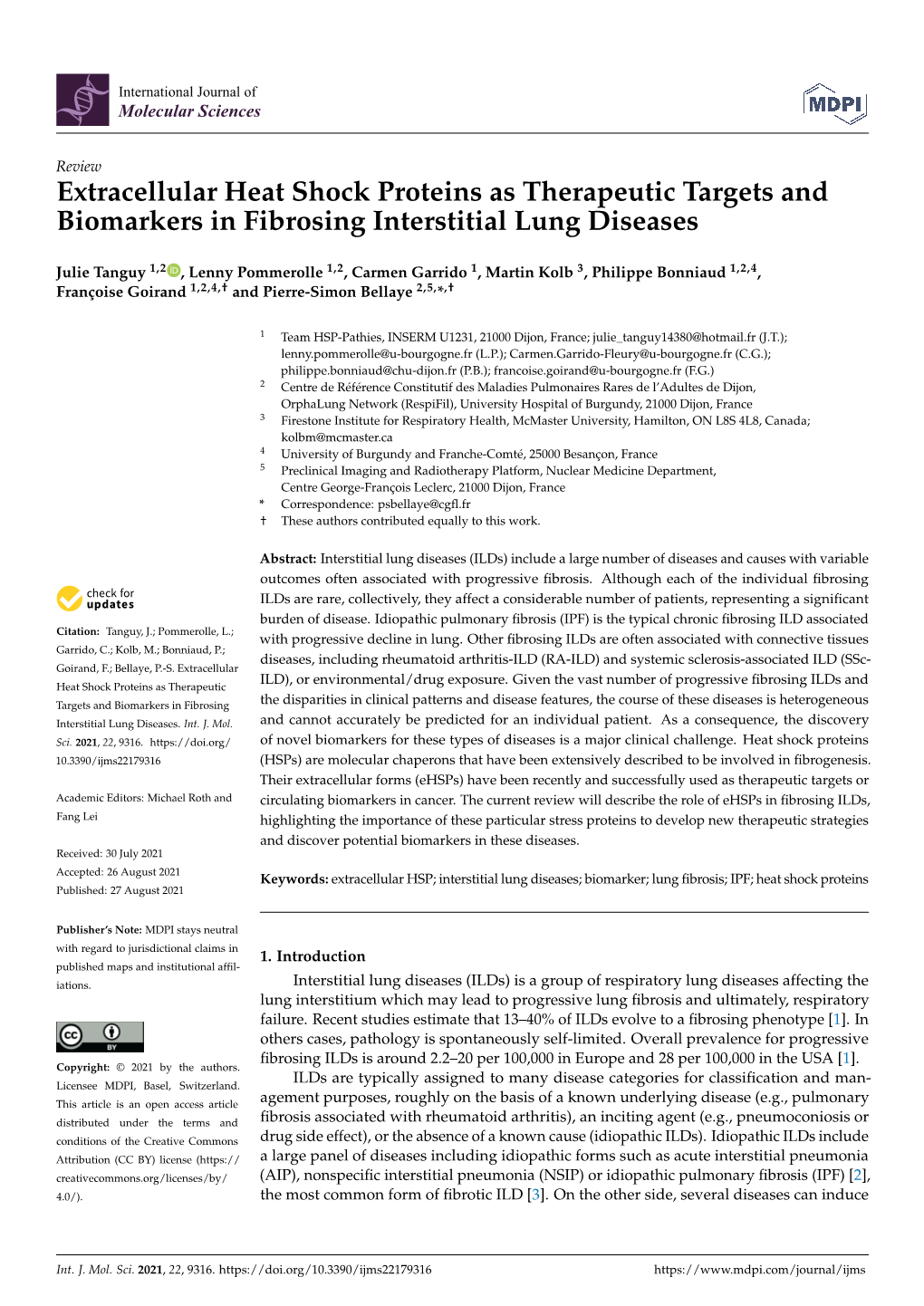 Extracellular Heat Shock Proteins As Therapeutic Targets and Biomarkers in Fibrosing Interstitial Lung Diseases