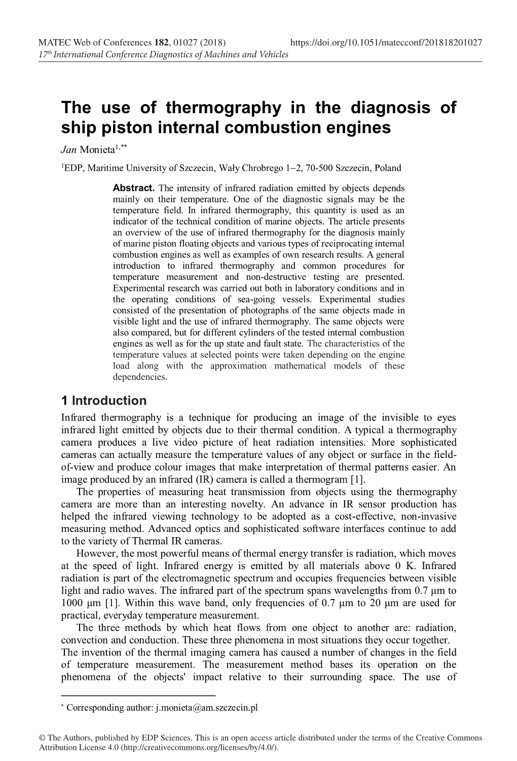 The Use of Thermography in the Diagnosis of Ship Piston Internal Combustion Engines