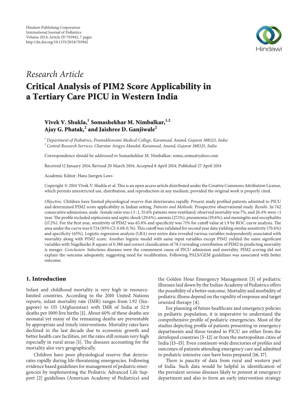 Critical Analysis of PIM2 Score Applicability in a Tertiary Care PICU in Western India