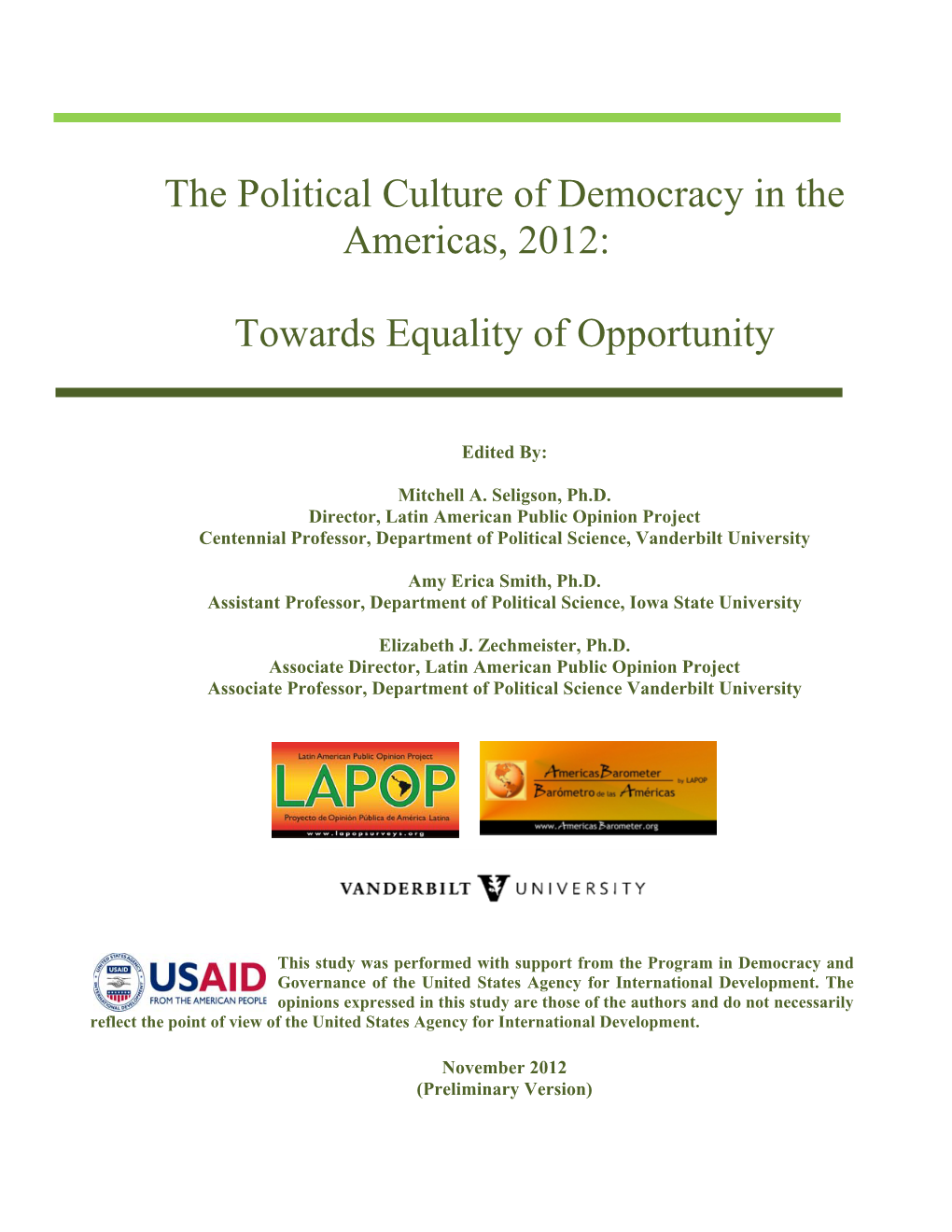 The Political Culture of Democracy in the Americas, 2012