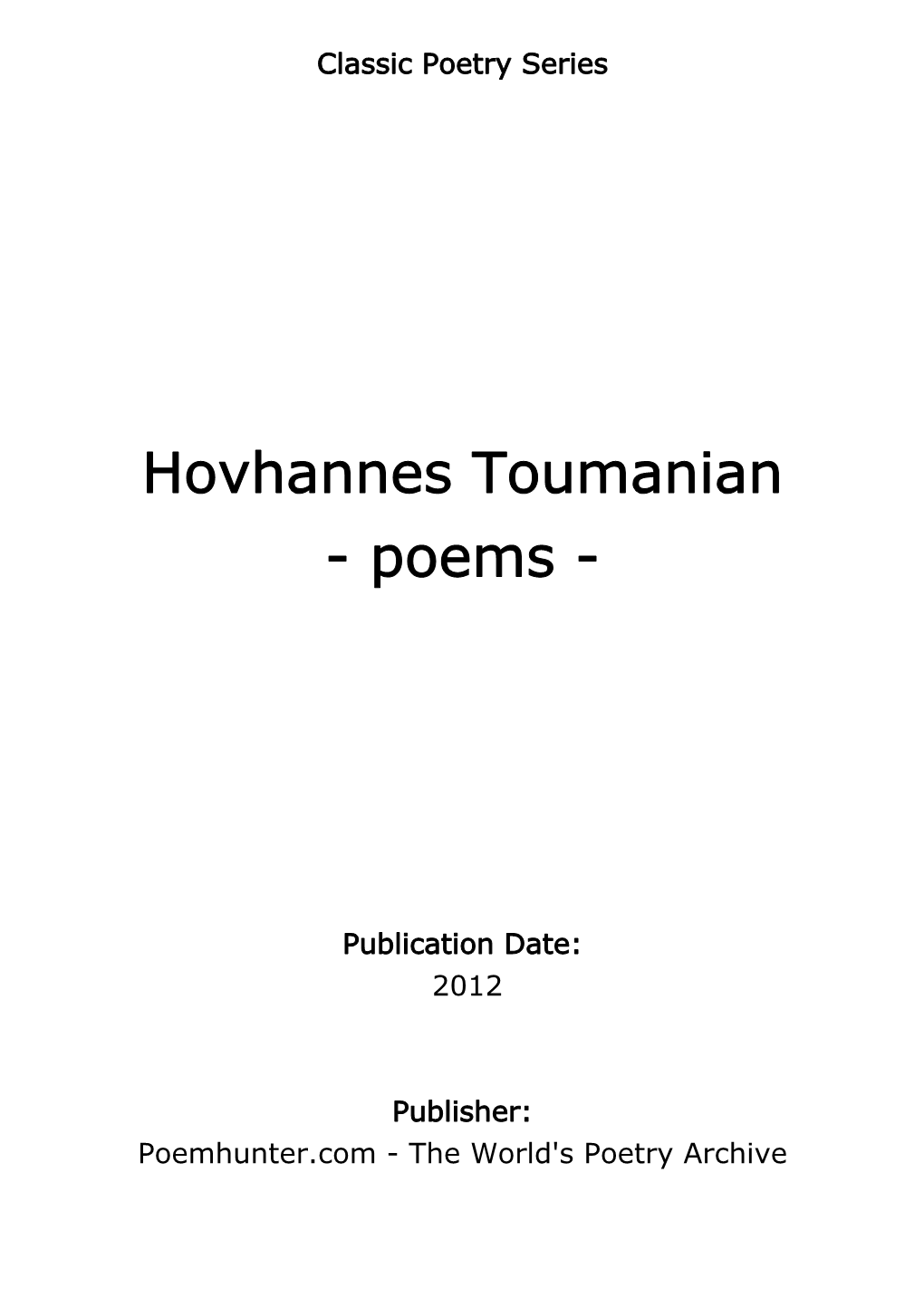 Hovhannes Toumanian - Poems