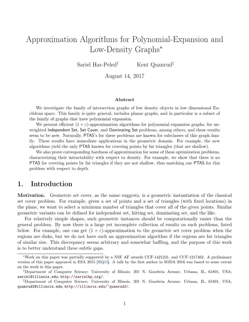 Approximation Algorithms for Polynomial-Expansion and Low-Density Graphs∗