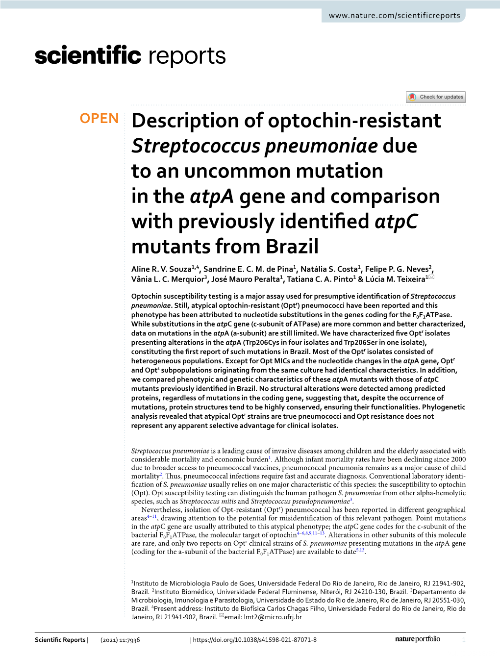 Description of Optochin-Resistant Streptococcus Pneumoniae Due To