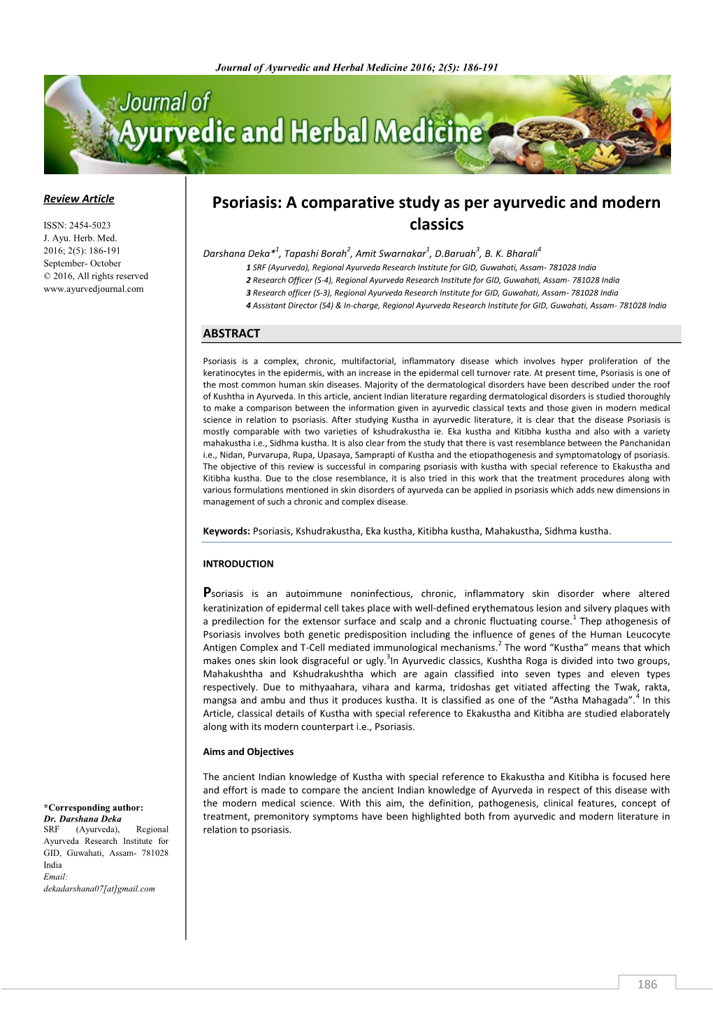 Psoriasis: a Comparative Study As Per Ayurvedic and Modern Classics