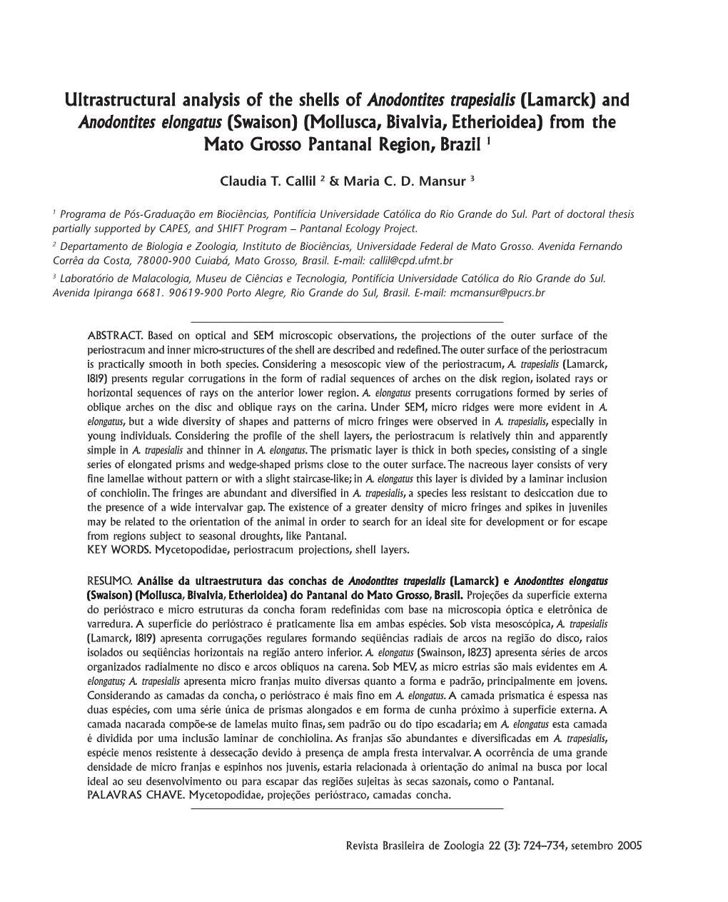 Ultrastructural Analysis of the Shells of Ysis of the Shells of Anodontites