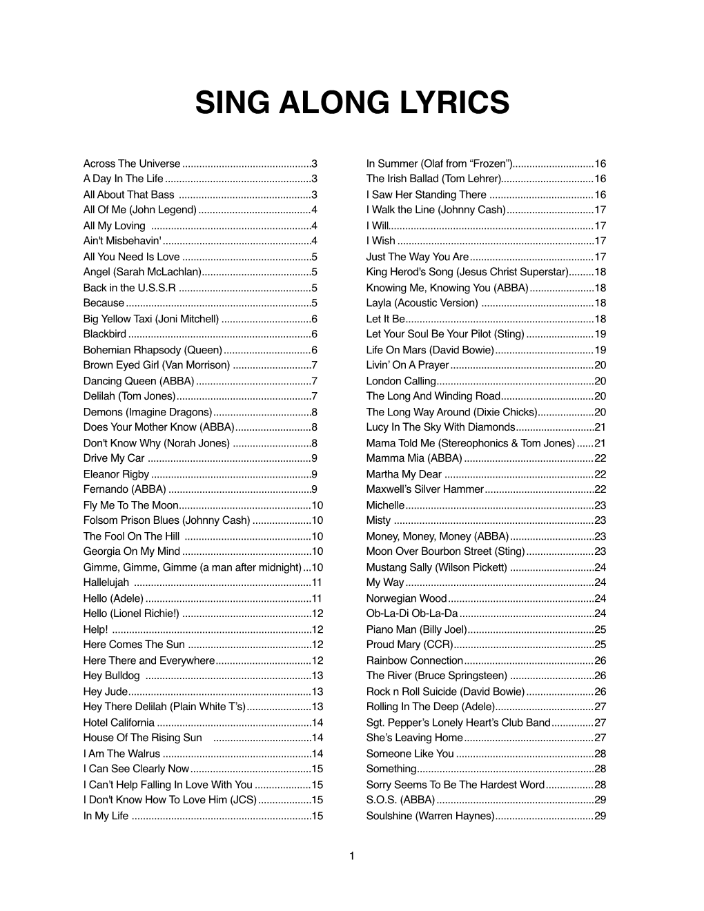 Sing Along Lyrics