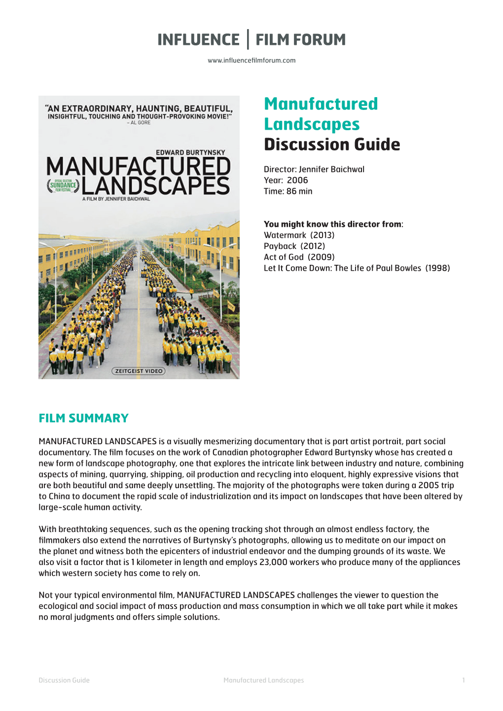 Manufactured Landscapes Discussion Guide