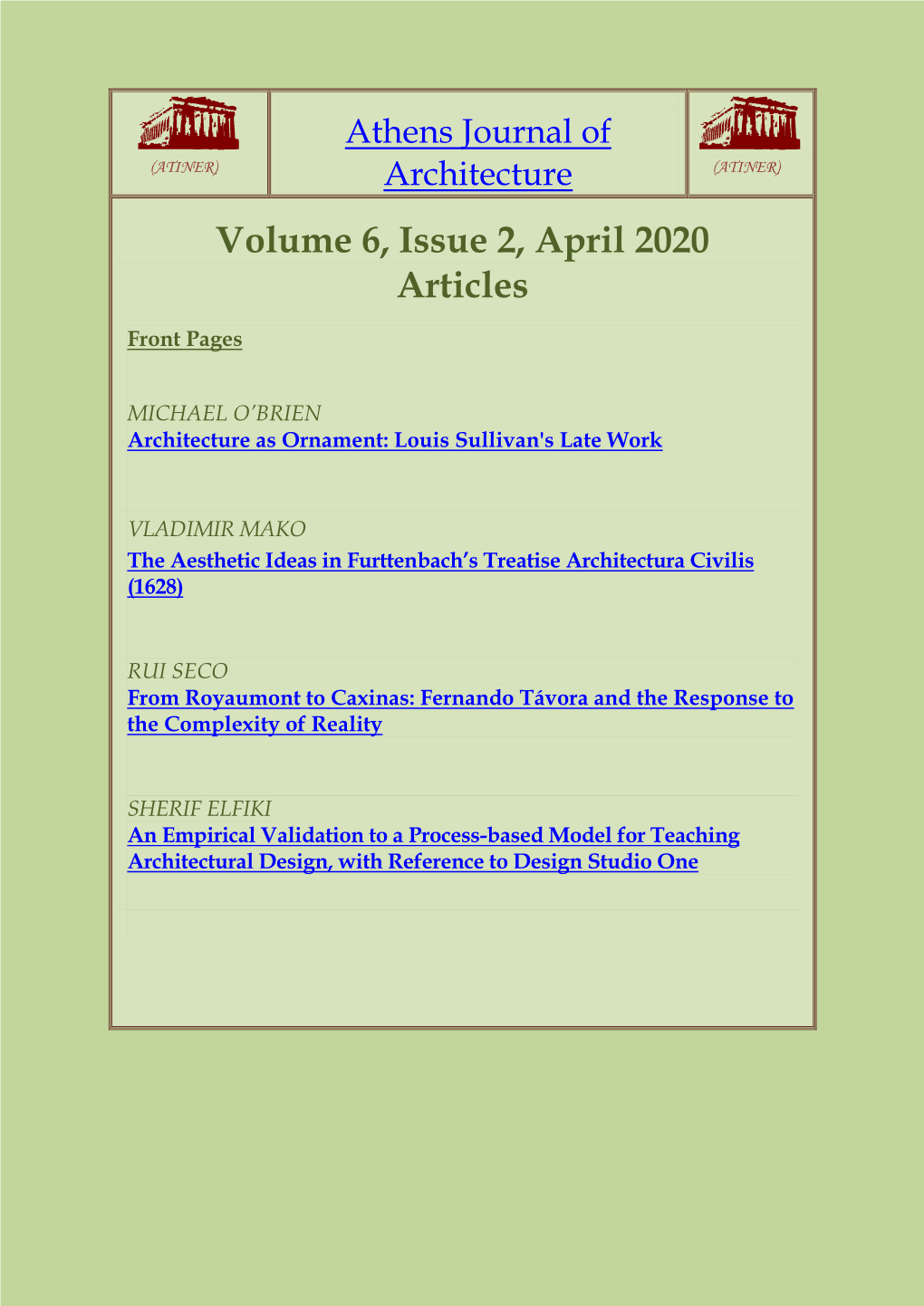 Volume 6, Issue 2, April 2020 Articles