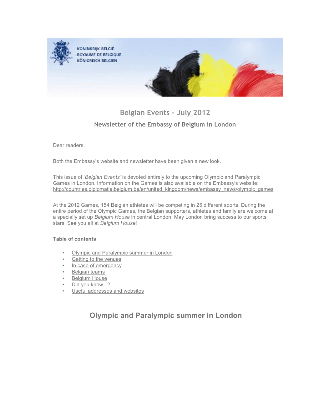 Belgian Events - July 2012 Newsletter of the Embassy of Belgium in London