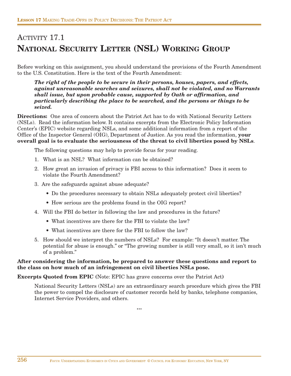 National Security Letter (Nsl) Working Group