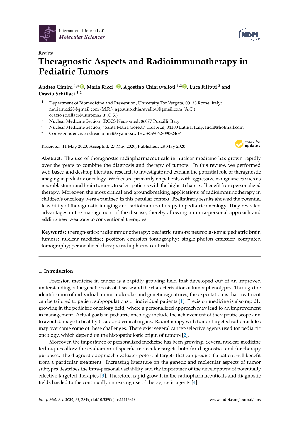 Theragnostic Aspects and Radioimmunotherapy in Pediatric Tumors