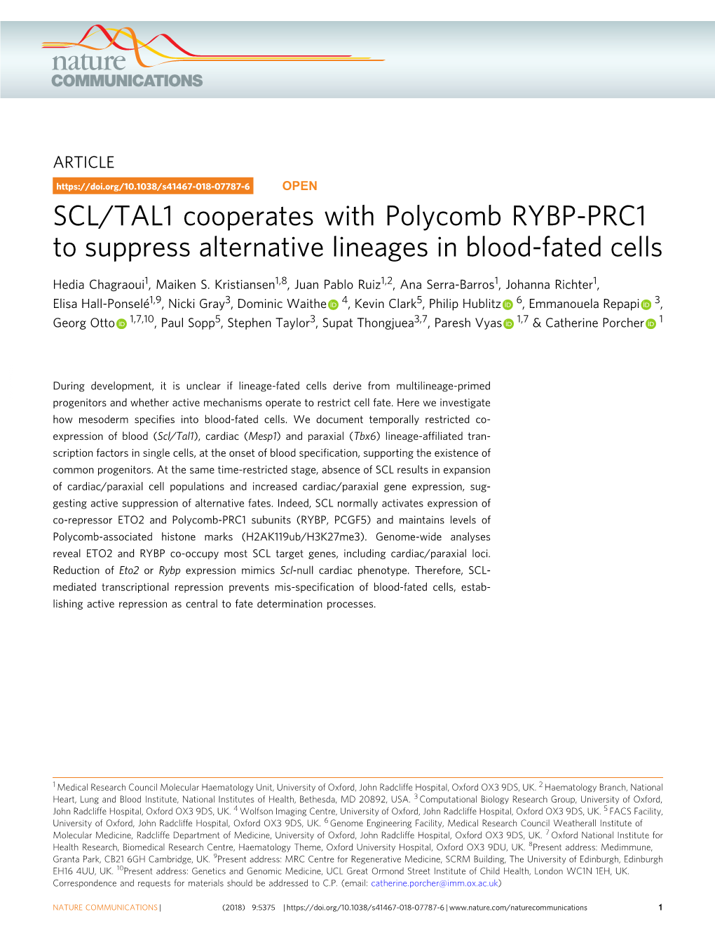 SCL/TAL1 Cooperates with Polycomb RYBP-PRC1 to Suppress Alternative Lineages in Blood-Fated Cells