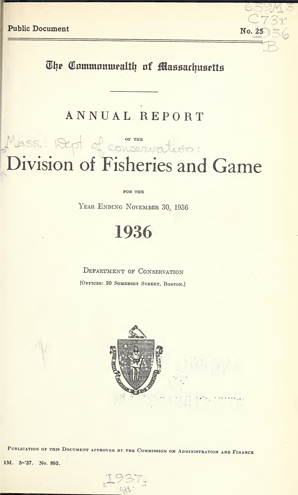 Annual Report of the Division of Fisheries and Game (1934-1939)