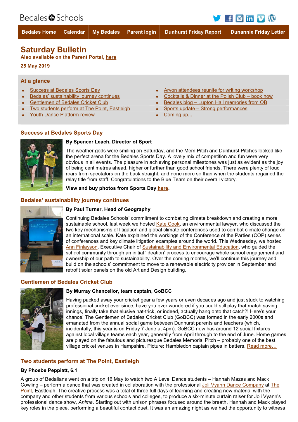 Saturday Bulletin Also Available on the Parent Portal, Here 25 May 2019