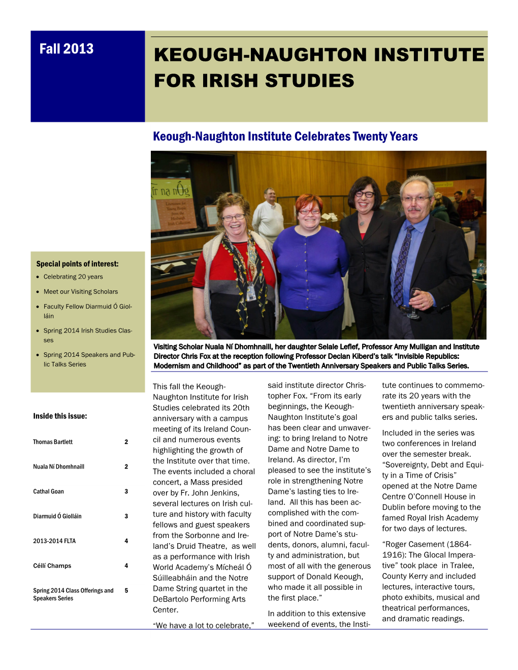 Irish Studies Program Spring 2014