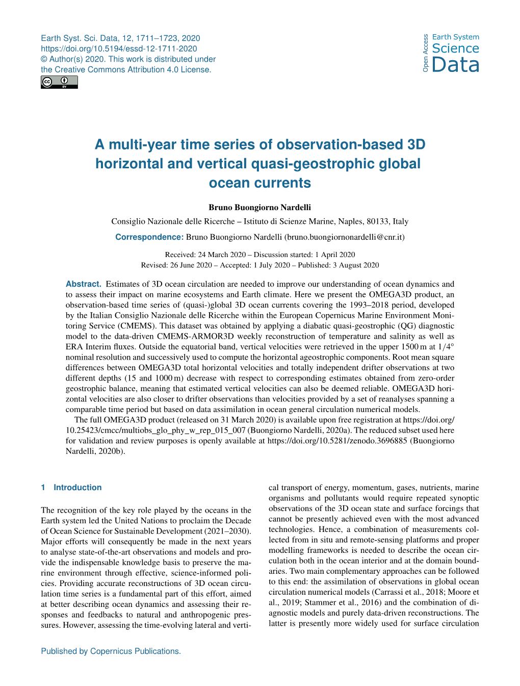 A Multi-Year Time Series of Observation-Based 3D Horizontal and Vertical Quasi-Geostrophic Global Ocean Currents